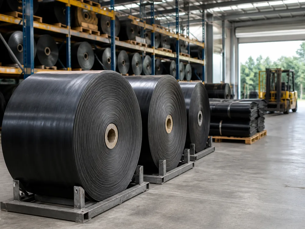 Representative conveyor belt supply warehouse render