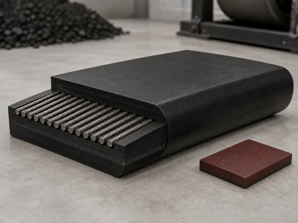 Representative flame resistant steel cord conveyor belt render