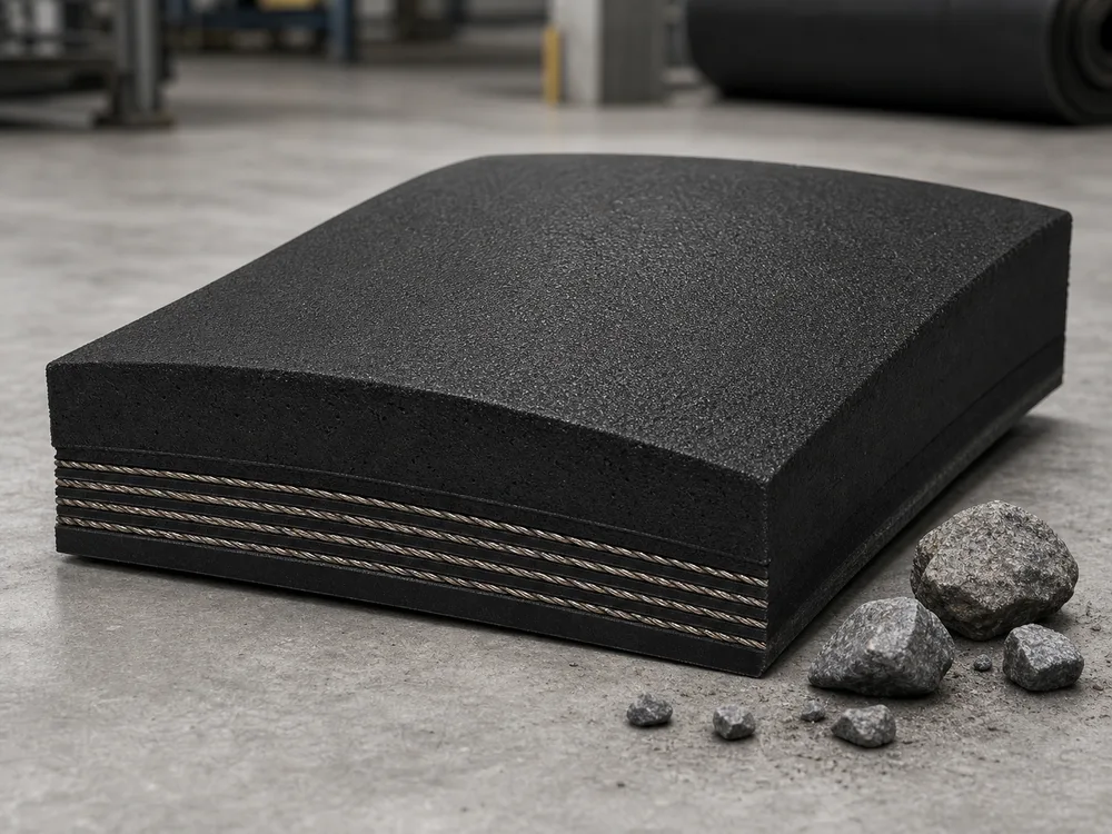Representative impact and abrasion resistant conveyor belt cover render